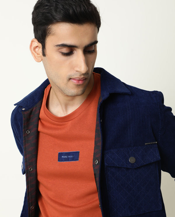 Rare Rabbit Men's Velveto Rust Cotton Polyester Fabric Full Sleeves Velvet Branding Knit Sweatshirt