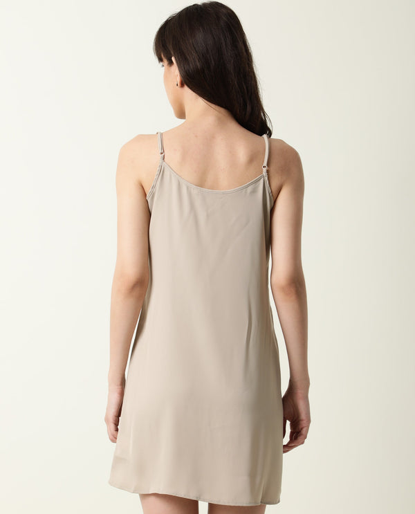 Rareism Women Slipos Grey Sleeveless Solid Knee Length Inner Wear