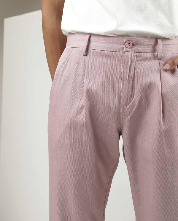 Rare Rabbit Men's Lyte Pink Solid Mid-Rise Regular Fit Lightweight Trouser
