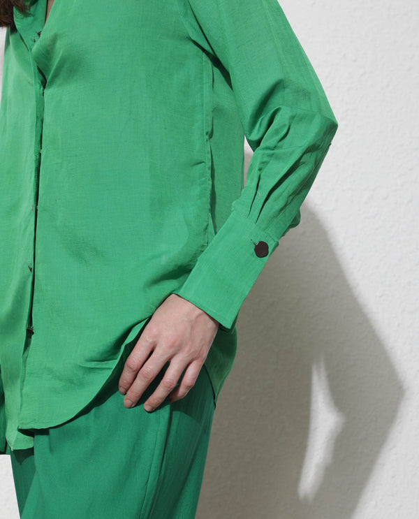Rareism Women Harper Green Modal Fabric Regular Fit Shirt Collar Full Sleeves Solid Top