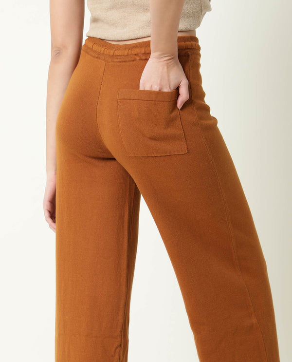 Rareism Women Finn Track Rust Cotton Fabric Flared Solid Mid Rise Ankle Length Track Pant