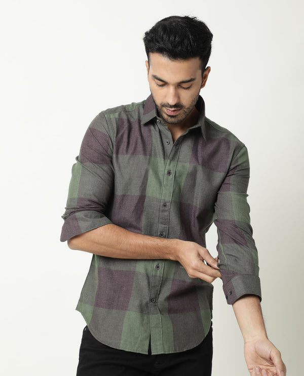 Rare Rabbit Men'S Edd Green Shirt Cotton Fabric Collared Neck Full Sleeves Button Closure Slim Fit