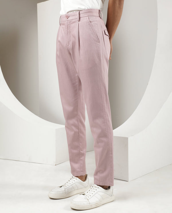 Rare Rabbit Men's Lyte Pink Solid Mid-Rise Regular Fit Lightweight Trouser