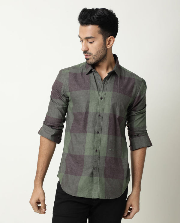 Rare Rabbit Men'S Edd Green Shirt Cotton Fabric Collared Neck Full Sleeves Button Closure Slim Fit