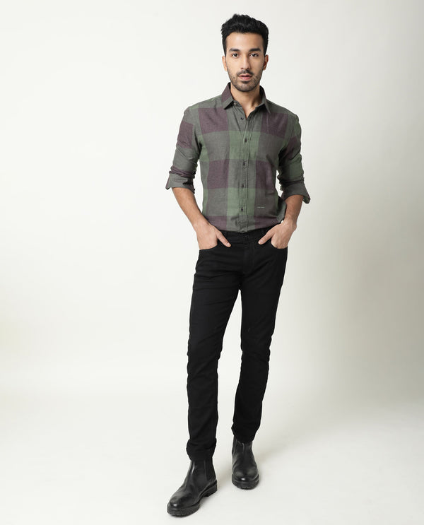 Rare Rabbit Men'S Edd Green Shirt Cotton Fabric Collared Neck Full Sleeves Button Closure Slim Fit