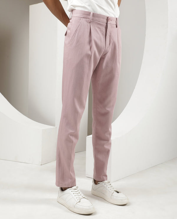Rare Rabbit Men's Lyte Pink Solid Mid-Rise Regular Fit Lightweight Trouser