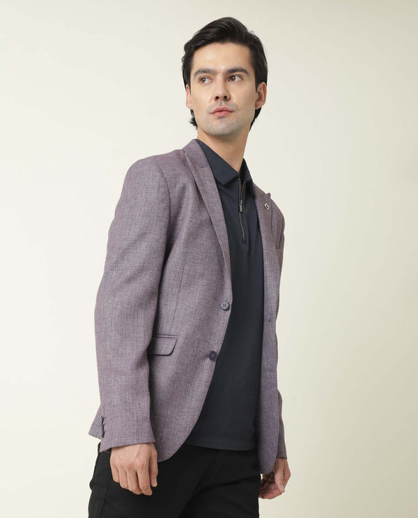 Rare Rabbit Men's Drews Purple Polyester Viscose Fabric Peak Lapel Single Breasted Tailored Fit Textured Blazer