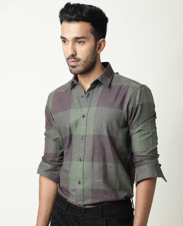 Rare Rabbit Men'S Edd Green Shirt Cotton Fabric Collared Neck Full Sleeves Button Closure Slim Fit