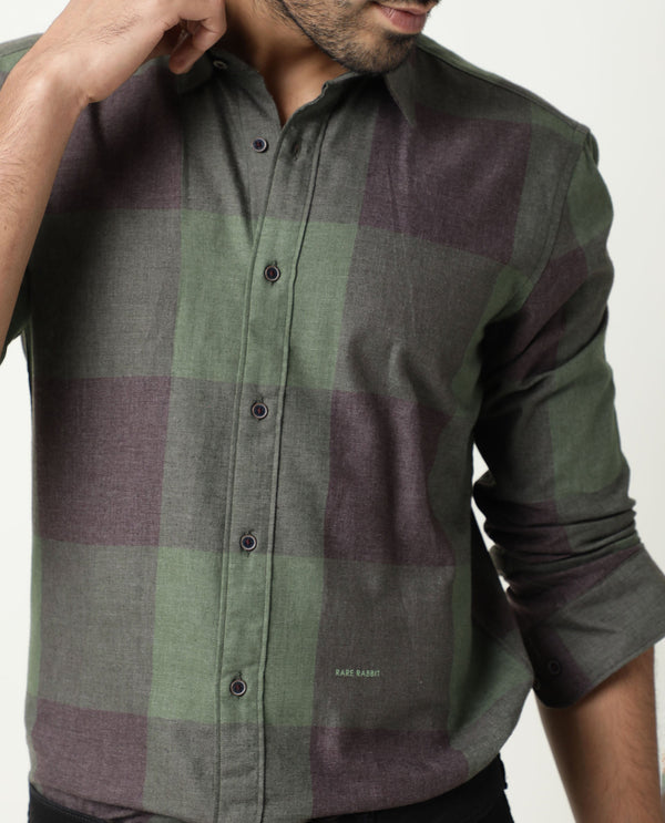 Rare Rabbit Men'S Edd Green Shirt Cotton Fabric Collared Neck Full Sleeves Button Closure Slim Fit