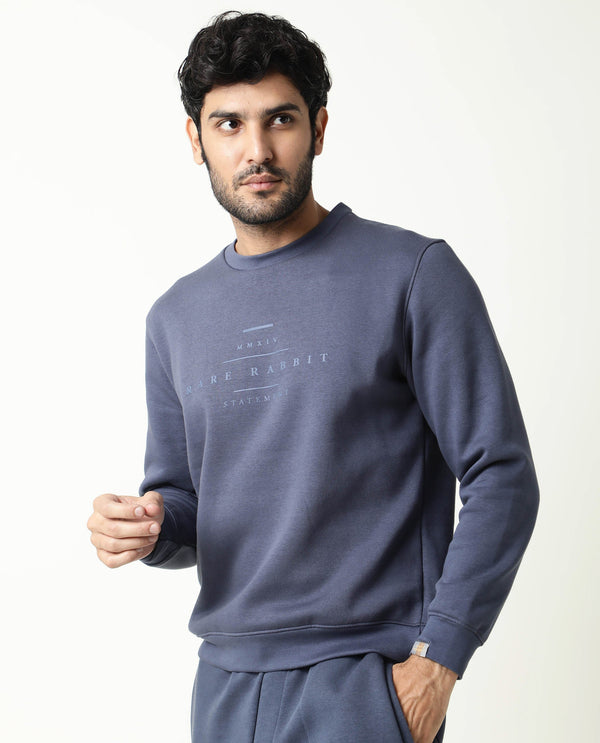 Rare Rabbit Men'S Pearlz Dark Blue Sweatshirt Cotton Polyester Fabric Crew Neck Full Sleeves Slim Fit