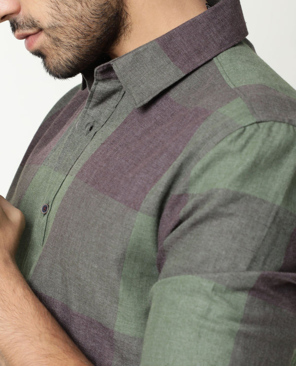 Rare Rabbit Men'S Edd Green Shirt Cotton Fabric Collared Neck Full Sleeves Button Closure Slim Fit
