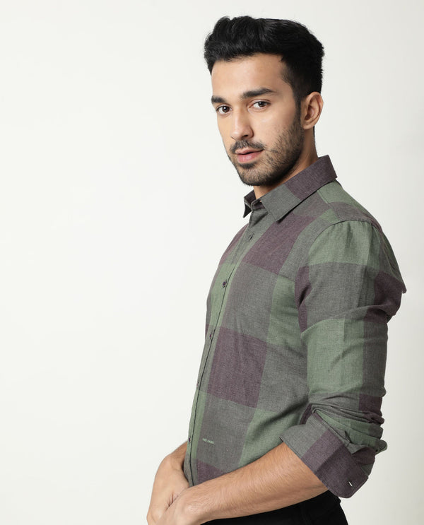 Rare Rabbit Men'S Edd Green Shirt Cotton Fabric Collared Neck Full Sleeves Button Closure Slim Fit