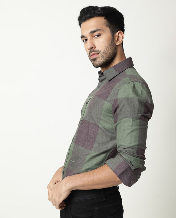 Rare Rabbit Men'S Edd Green Shirt Cotton Fabric Collared Neck Full Sleeves Button Closure Slim Fit