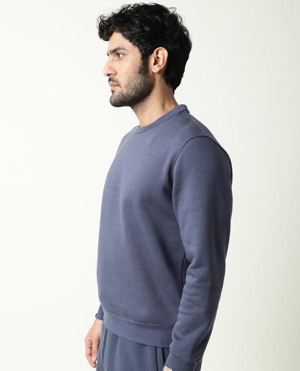 Rare Rabbit Men'S Pearlz Dark Blue Sweatshirt Cotton Polyester Fabric Crew Neck Full Sleeves Slim Fit