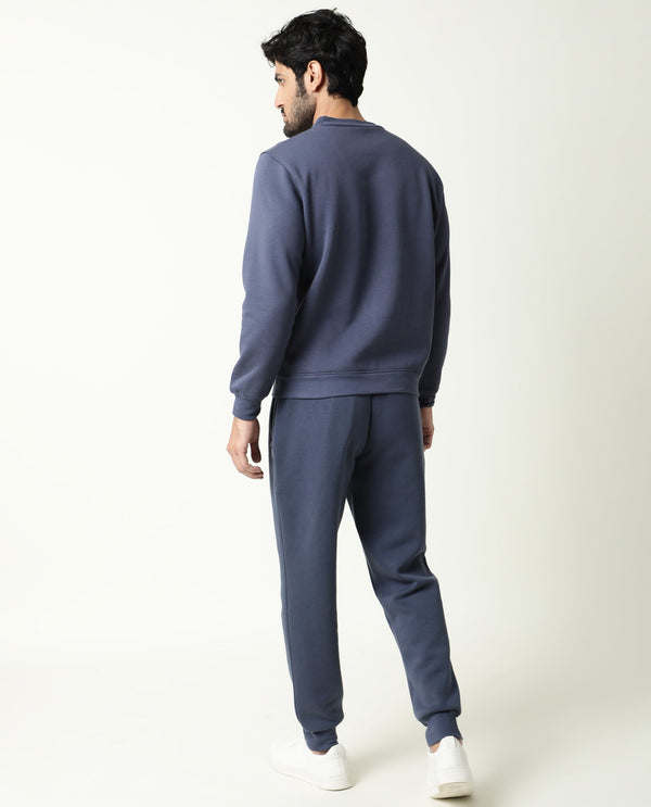 Rare Rabbit Men'S Pearlz Dark Blue Sweatshirt Cotton Polyester Fabric Crew Neck Full Sleeves Slim Fit