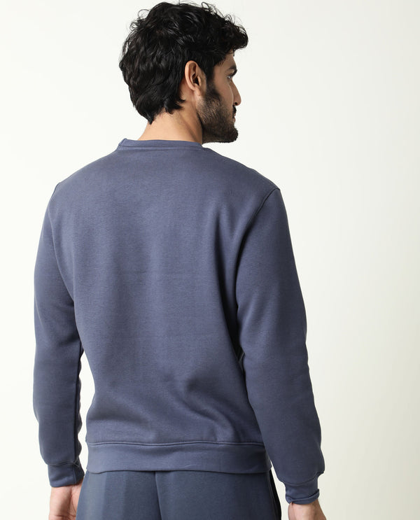 Rare Rabbit Men'S Pearlz Dark Blue Sweatshirt Cotton Polyester Fabric Crew Neck Full Sleeves Slim Fit