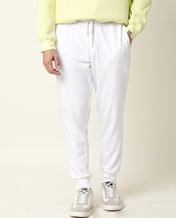 Rare Rabbit Men's Titan White Slim Fit Mid Rise Knitted Track Pant