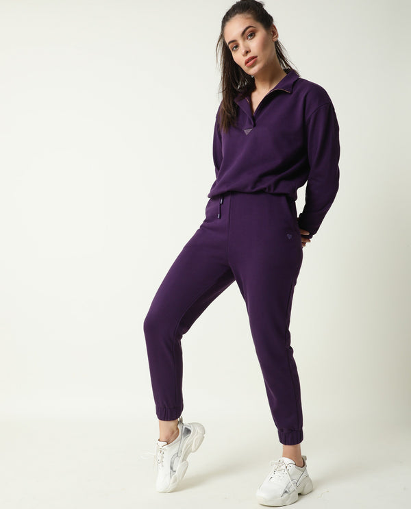 Rareism Women Lois Purple Track Pant Cotton Fabric Drawstring Closure Solid