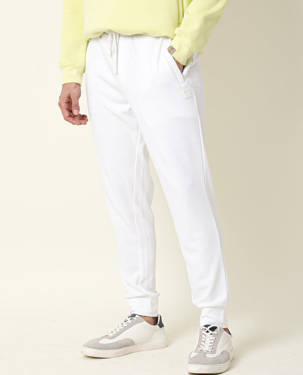 Rare Rabbit Men's Titan White Slim Fit Mid Rise Knitted Track Pant