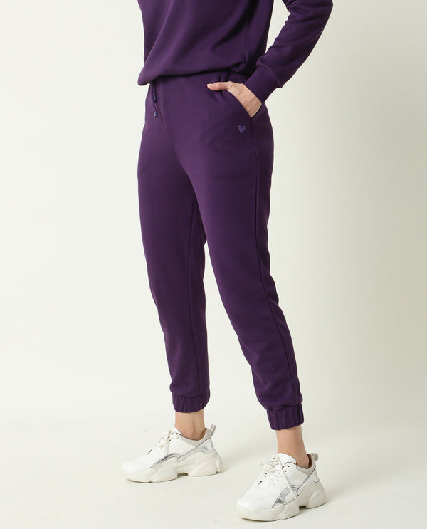 Rareism Women Lois Purple Track Pant Cotton Fabric Drawstring Closure Solid