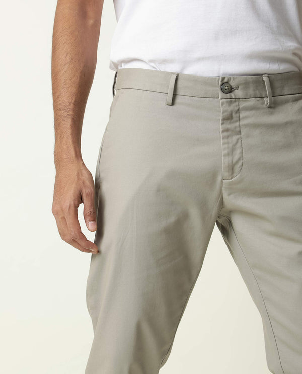 Rare Rabbit Men's Jude Grey Cotton Polyester Fabric Mid-Rise Slim Fit Twill Stretch Trousers