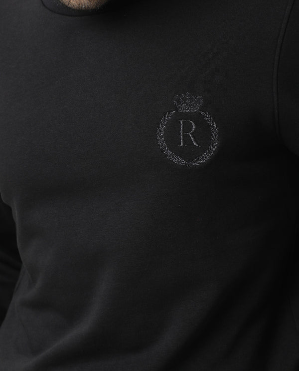 Rare Rabbit Men'S Elle Black Cotton Polyester Fabric Crew Neck Full Sleeves Slim Fit Sweatshirt