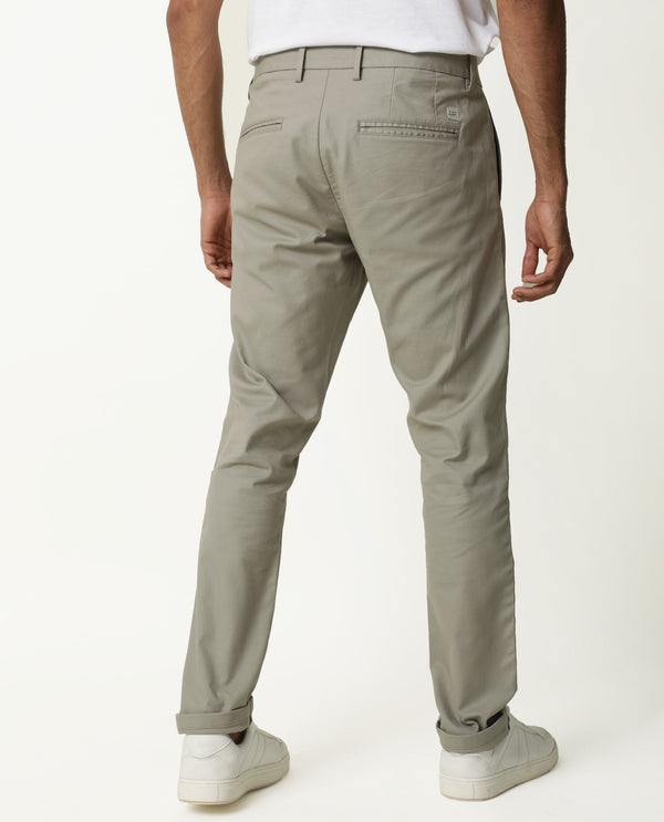 Rare Rabbit Men's Jude Grey Cotton Polyester Fabric Mid-Rise Slim Fit Twill Stretch Trousers