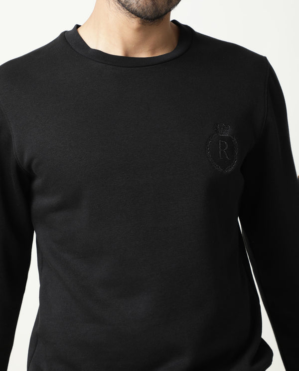 Rare Rabbit Men'S Elle Black Cotton Polyester Fabric Crew Neck Full Sleeves Slim Fit Sweatshirt