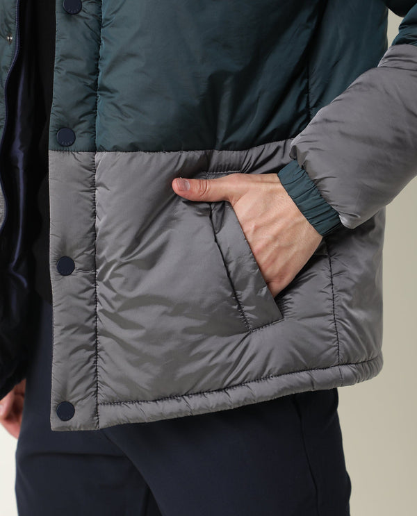 Rare Rabbit Men'S Clare Navy Jacket Nylon Fabric High Neck Full Sleeves Zipper Closure Slim Fit