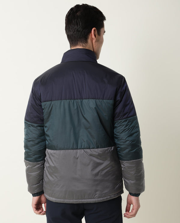 Rare Rabbit Men'S Clare Navy Jacket Nylon Fabric High Neck Full Sleeves Zipper Closure Slim Fit