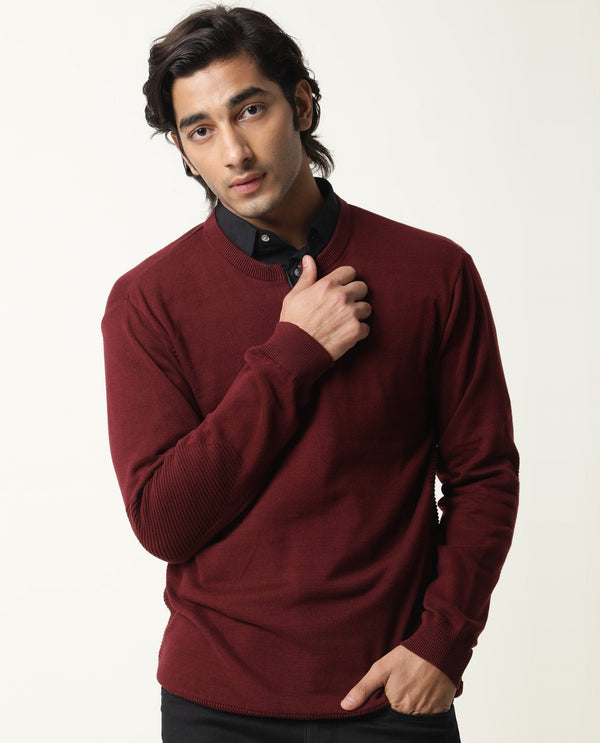 Rare Rabbit Men'S Rumbled Maroon Sweater Cotton Fabric Full Sleeves Zipper Closure Slim Fit