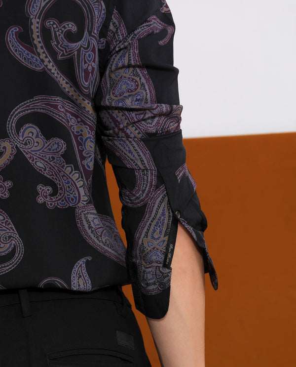 Rare Rabbit Men's Zeus Black Viscose Fabric Full Sleeves Paisley Print Shirt