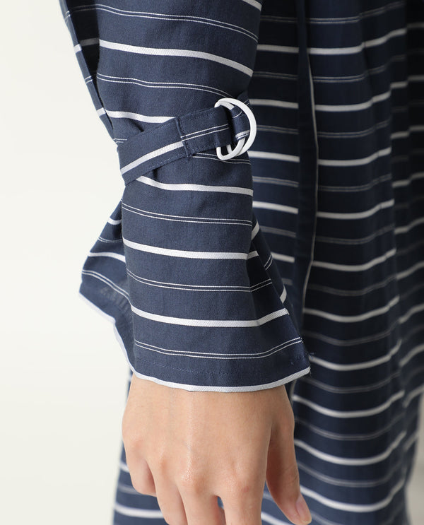 Rareism Womens Greece Navy Outer Wear Viscose Nylone Fabric Oversized Fit Full Sleeve V Neck
