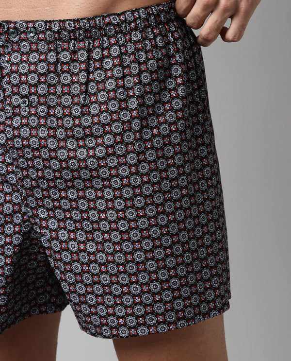 Rare Rabbit Men'S Juel Black Boxers Printed Mid Rise