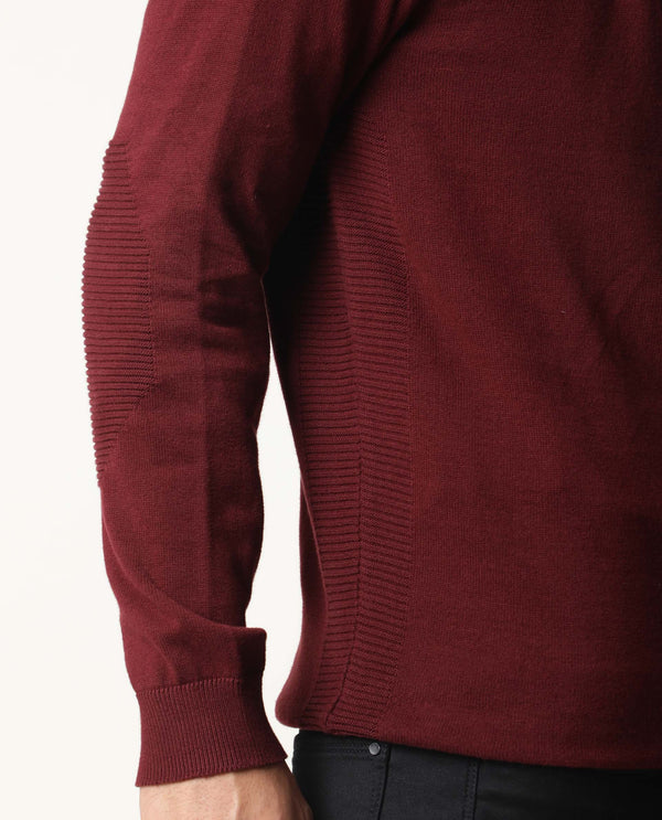 Rare Rabbit Men'S Rumbled Maroon Sweater Cotton Fabric Full Sleeves Zipper Closure Slim Fit