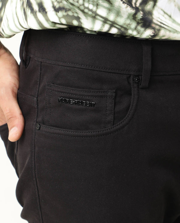 Rare Rabbit Men's Spoke-22 Black Solid Mid-Rise Regular Fit Trouser