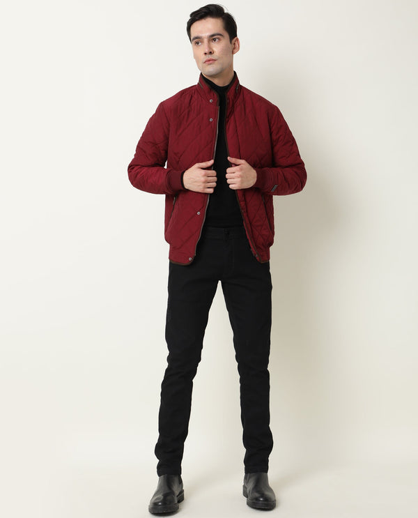 Rare Rabbit Men'S Krul Red Jacket Nylon Fabric Mandarin Collar Full Sleeves Zipper Closure Slim Fit