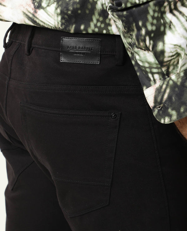 Rare Rabbit Men's Spoke-22 Black Solid Mid-Rise Regular Fit Trouser