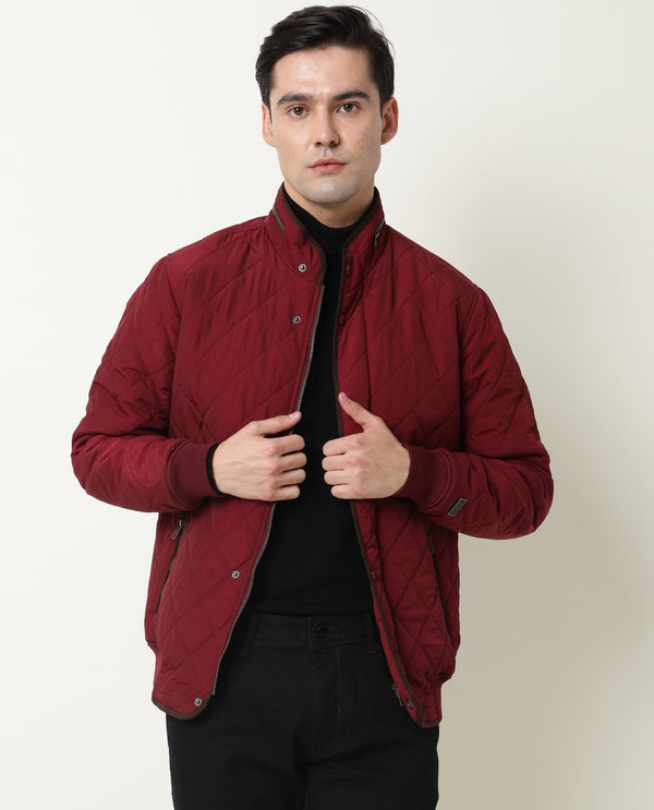 Rare Rabbit Men'S Krul Red Jacket Nylon Fabric Mandarin Collar Full Sleeves Zipper Closure Slim Fit