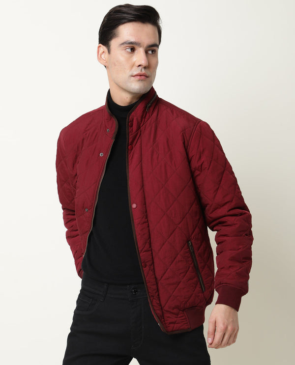 Rare Rabbit Men'S Krul Red Jacket Nylon Fabric Mandarin Collar Full Sleeves Zipper Closure Slim Fit