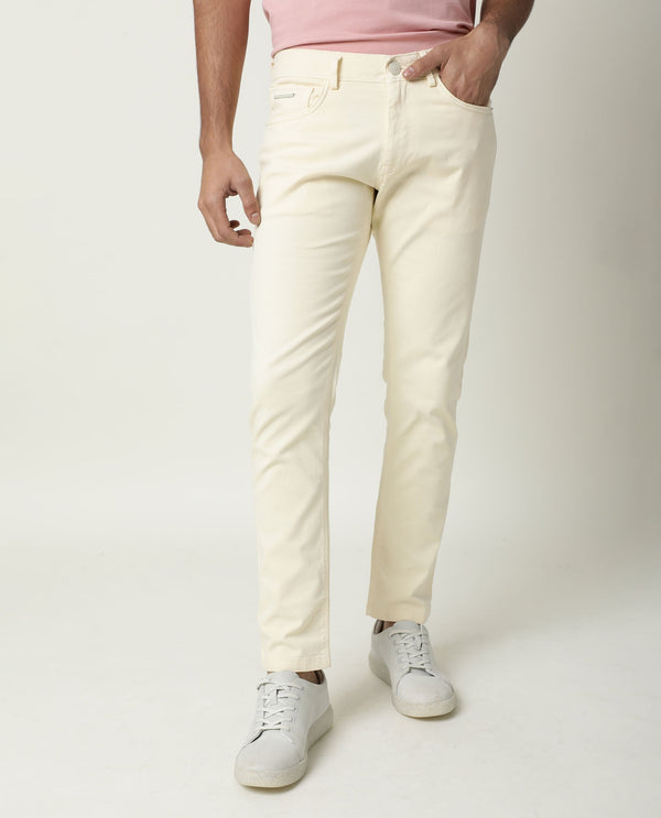 Rare Rabbit Men's Fiv5S Yellow Cotton Elastane Fabric Trouser