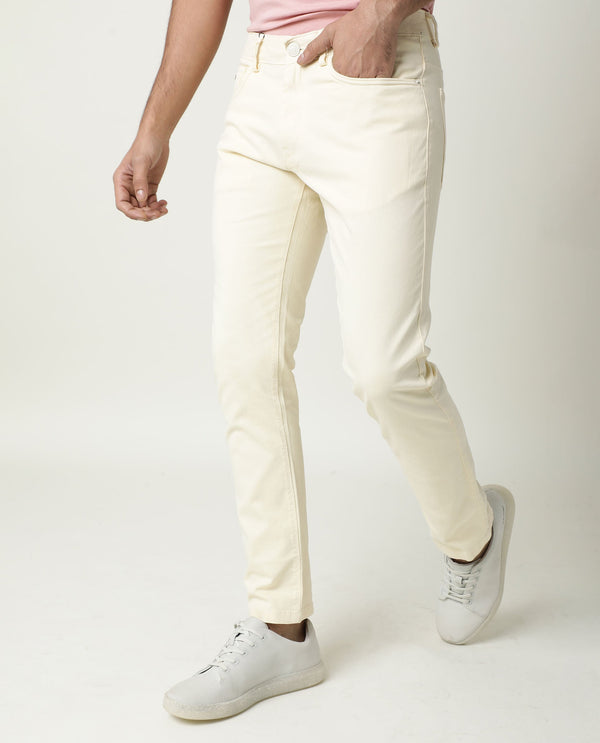 Rare Rabbit Men's Fiv5S Yellow Cotton Elastane Fabric Trouser