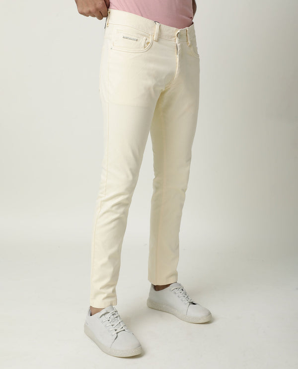 Rare Rabbit Men's Fiv5S Yellow Cotton Elastane Fabric Trouser