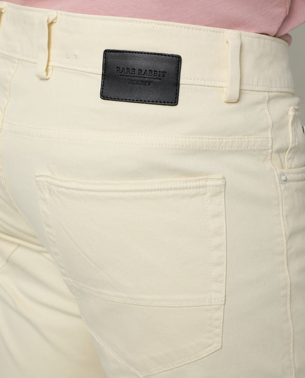 Rare Rabbit Men's Fiv5S Yellow Cotton Elastane Fabric Trouser