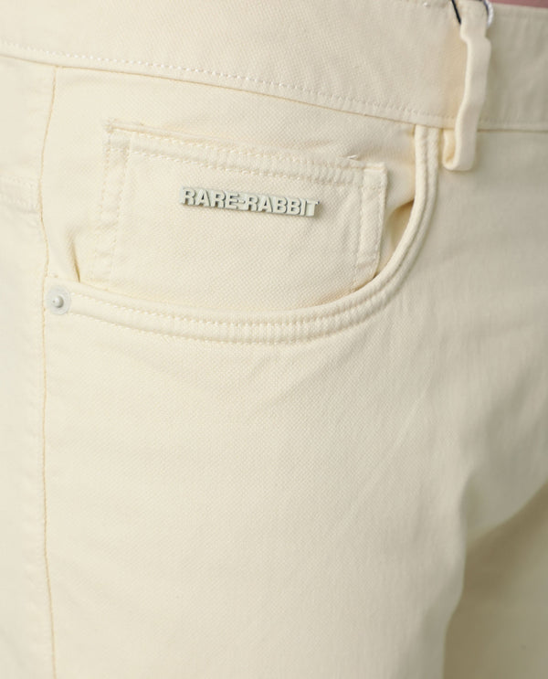 Rare Rabbit Men's Fiv5S Yellow Cotton Elastane Fabric Trouser