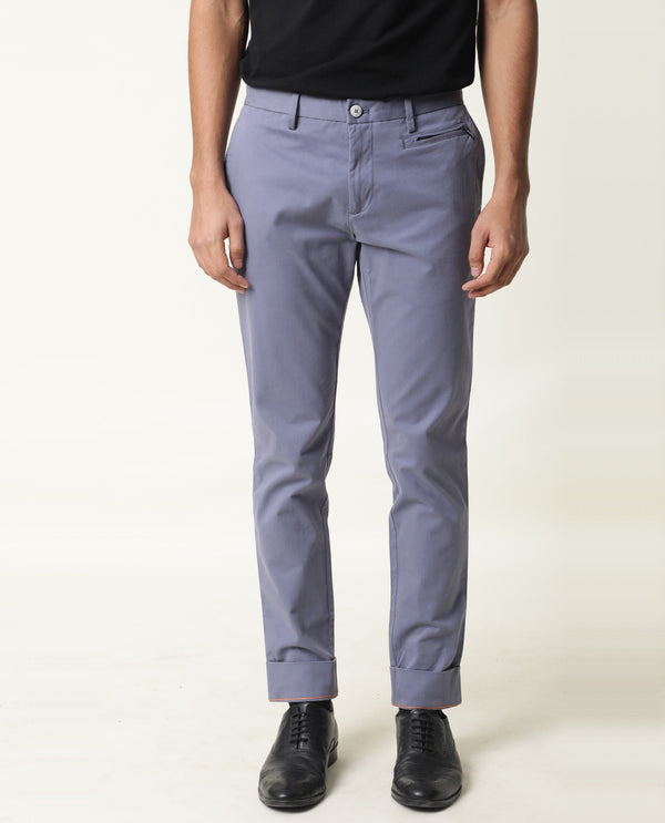 Rare Rabbit Men's Clovey Grey Cotton Fabric Button Closure Mid Rise Slim Fit Trousers