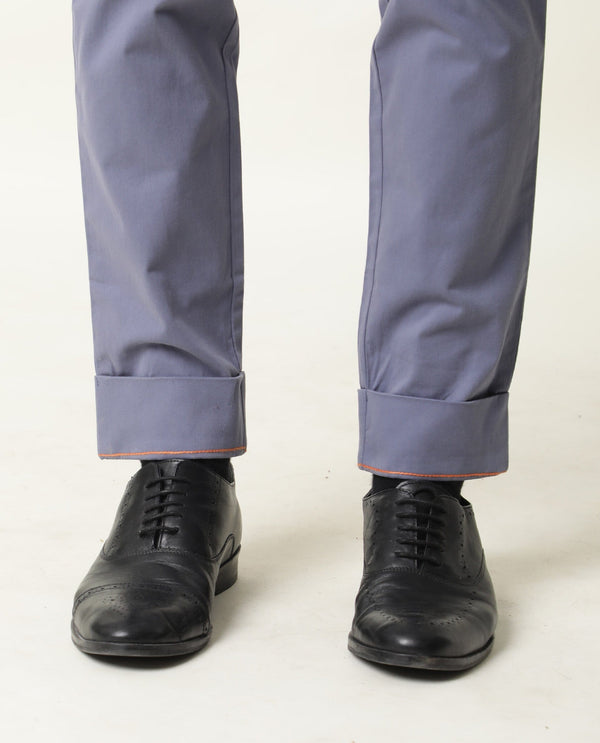 Rare Rabbit Men's Clovey Grey Cotton Fabric Button Closure Mid Rise Slim Fit Trousers
