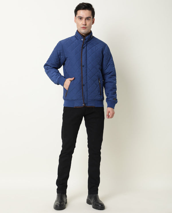 Rare Rabbit Men's Krul Teal Plain Diamond Quilted Stand Collar Puffer Jacket