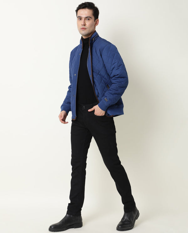 Rare Rabbit Men's Krul Teal Plain Diamond Quilted Stand Collar Puffer Jacket