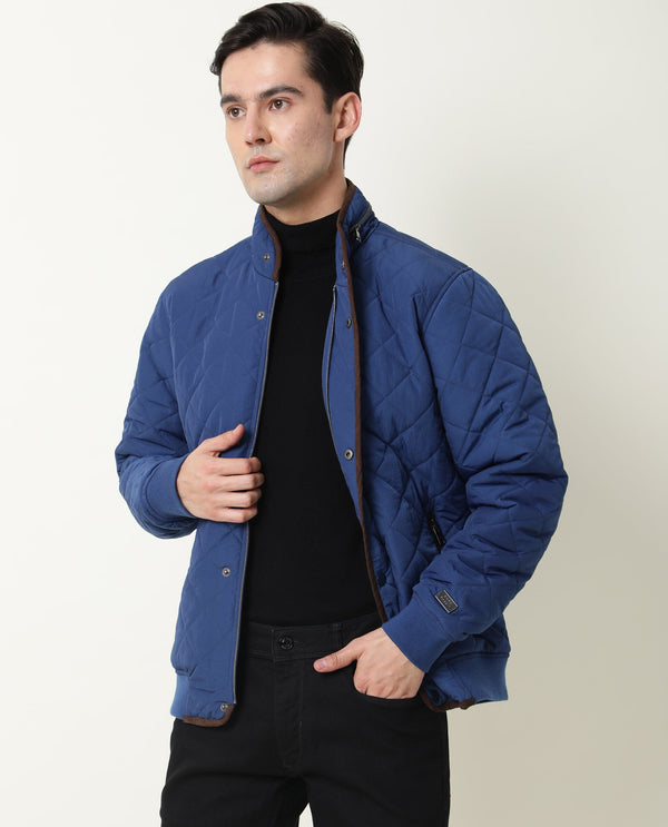 Rare Rabbit Men's Krul Teal Plain Diamond Quilted Stand Collar Puffer Jacket